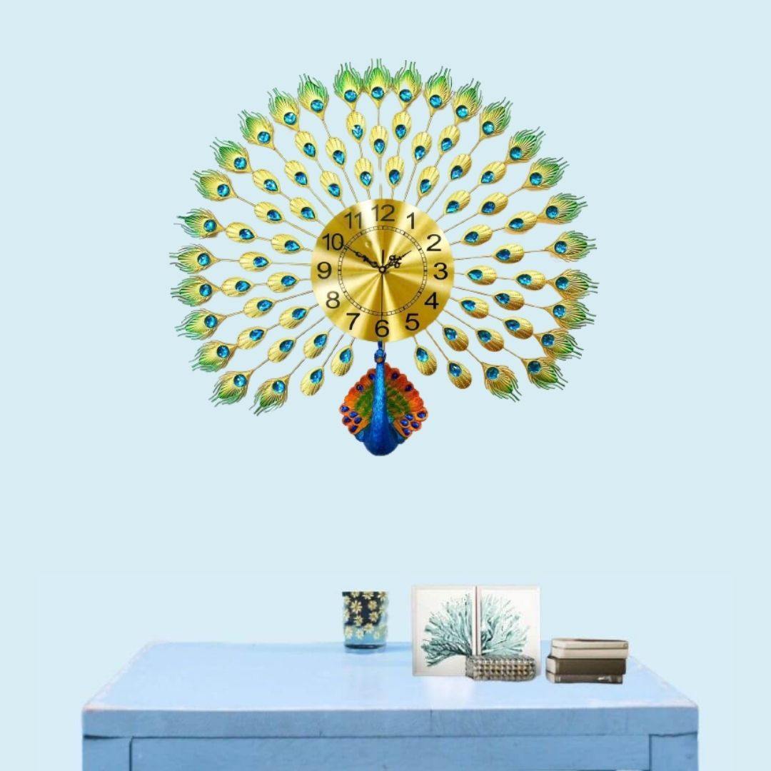 Designer Metallic Wall Peacock Watch (28 Inches)