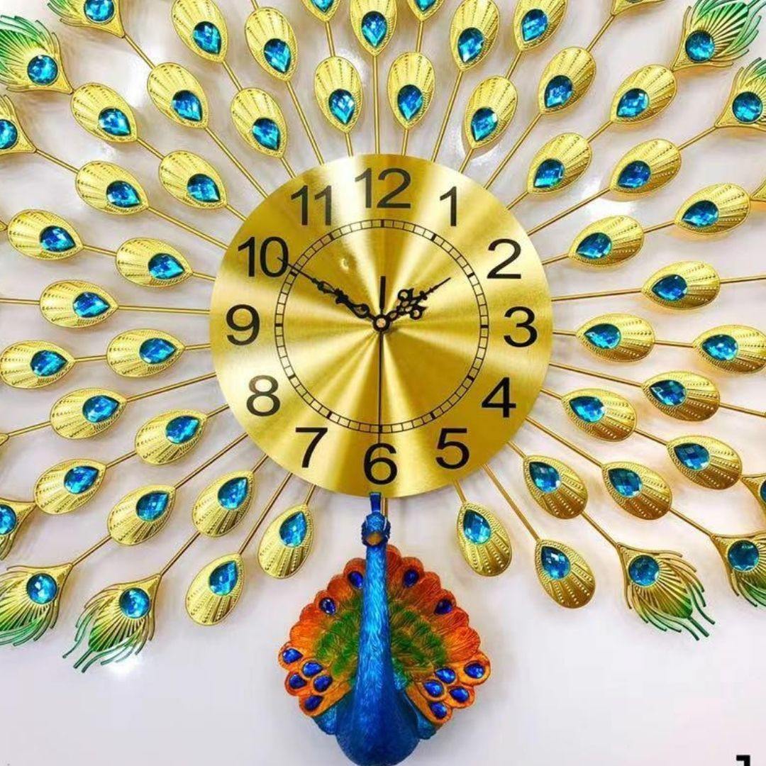 Designer Metallic Wall Peacock Watch (28 Inches)