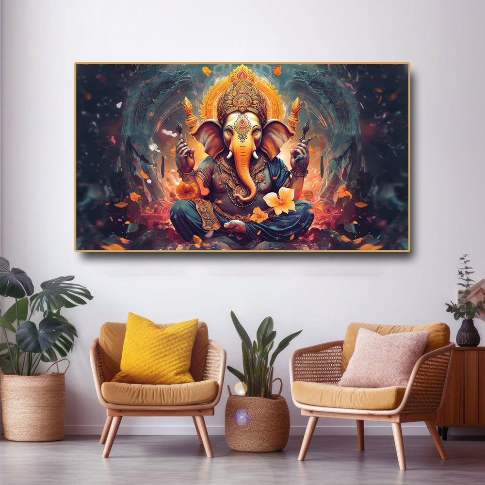 Divine Ganpati Wall Canvas Painting (48 x 24 Inches )