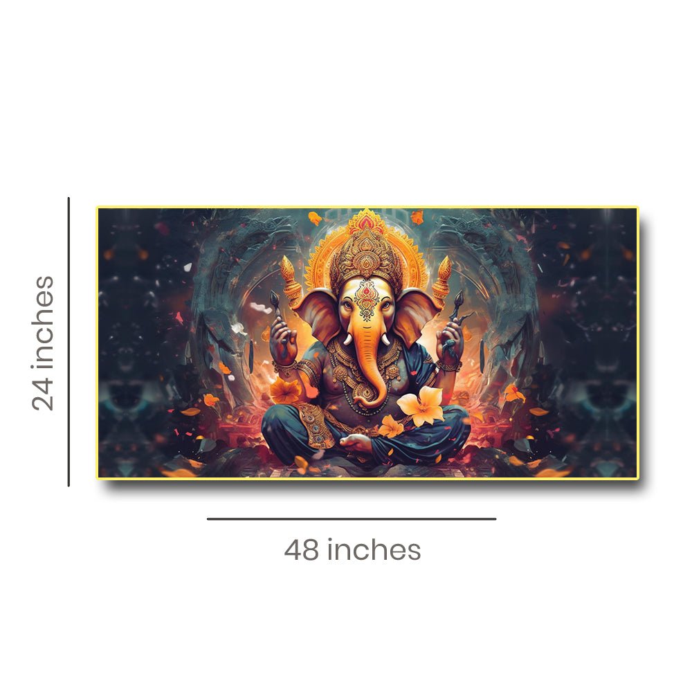 Divine Ganpati Wall Canvas Painting (48 x 24 Inches )