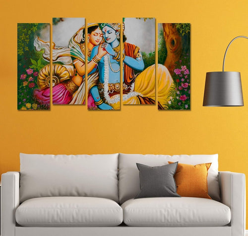 Divine Love of Radha and Krishna Wall Painting (Set of 5)