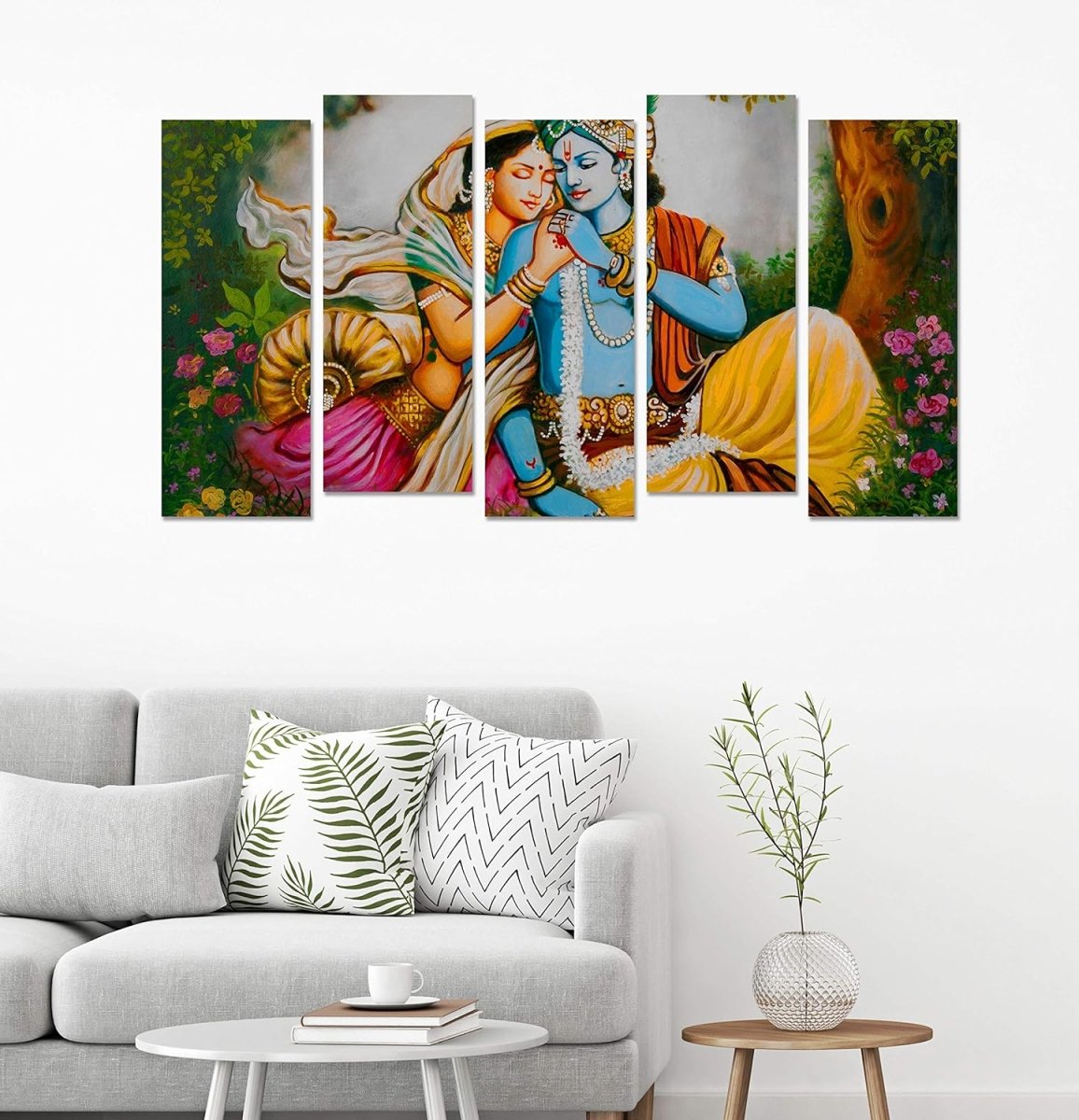 Divine Love of Radha and Krishna Wall Painting (Set of 5)
