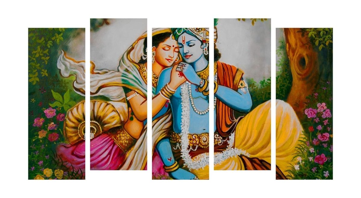 Divine Love of Radha and Krishna Wall Painting (Set of 5)