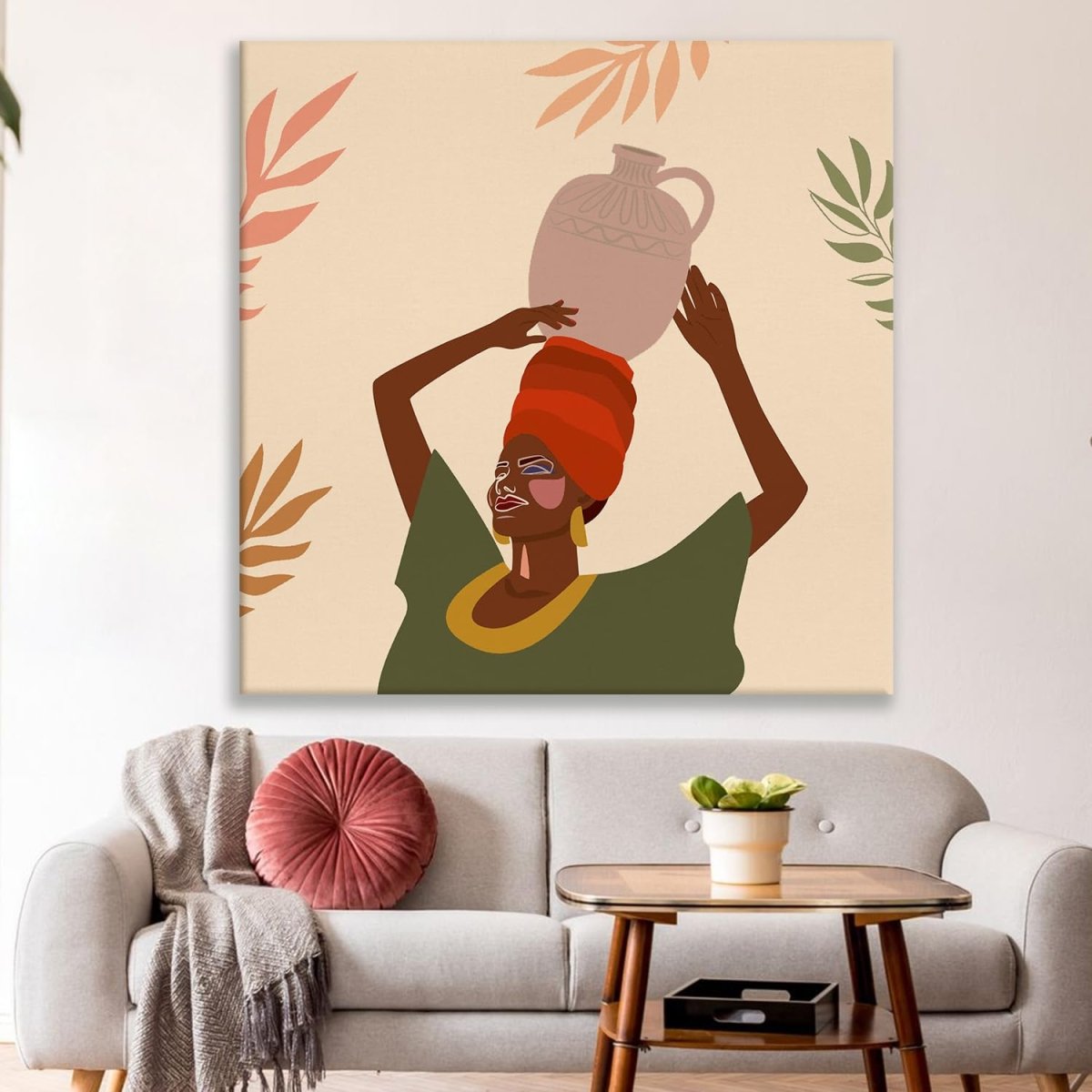 Earthen Vessels Boho Canvas Wall Painting (36 x 36 Inches)