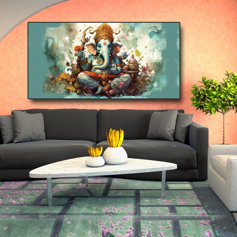 Ekdant Dayvant Vighnaharta Ganesha Canvas Painting (48 x 24 Inches )