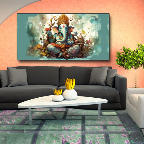 Ekdant Dayvant Vighnaharta Ganesha Canvas Painting (48 x 24 Inches )