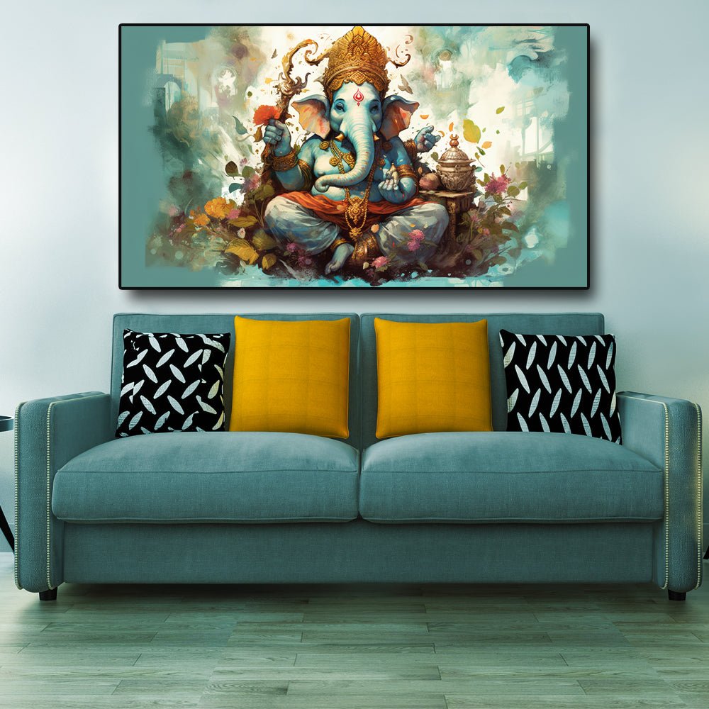 Ekdant Dayvant Vighnaharta Ganesha Canvas Painting (48 x 24 Inches )