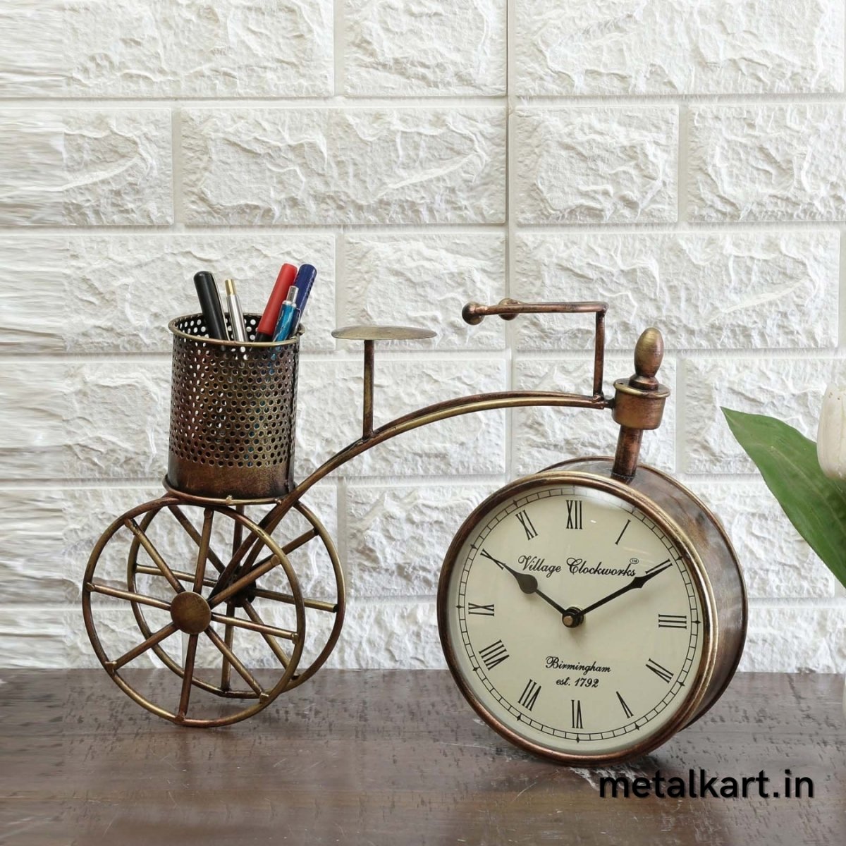 Elegant Cycle shaped Pen Stand with Clock Table top (12*05*10 Inches)