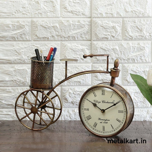 Elegant Cycle shaped Pen Stand with Clock Table top (12*05*10 Inches)