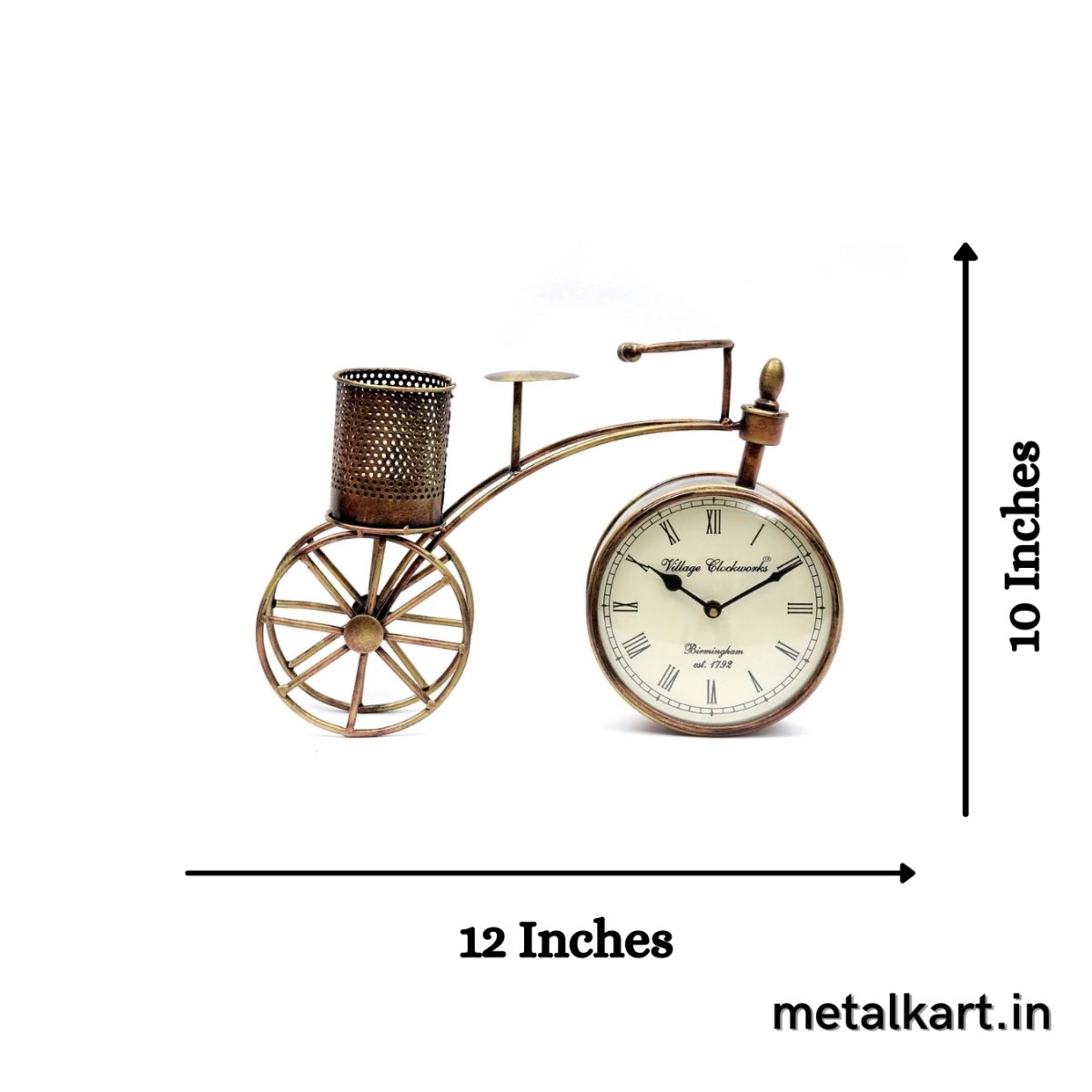 Elegant Cycle shaped Pen Stand with Clock Table top (12*05*10 Inches)