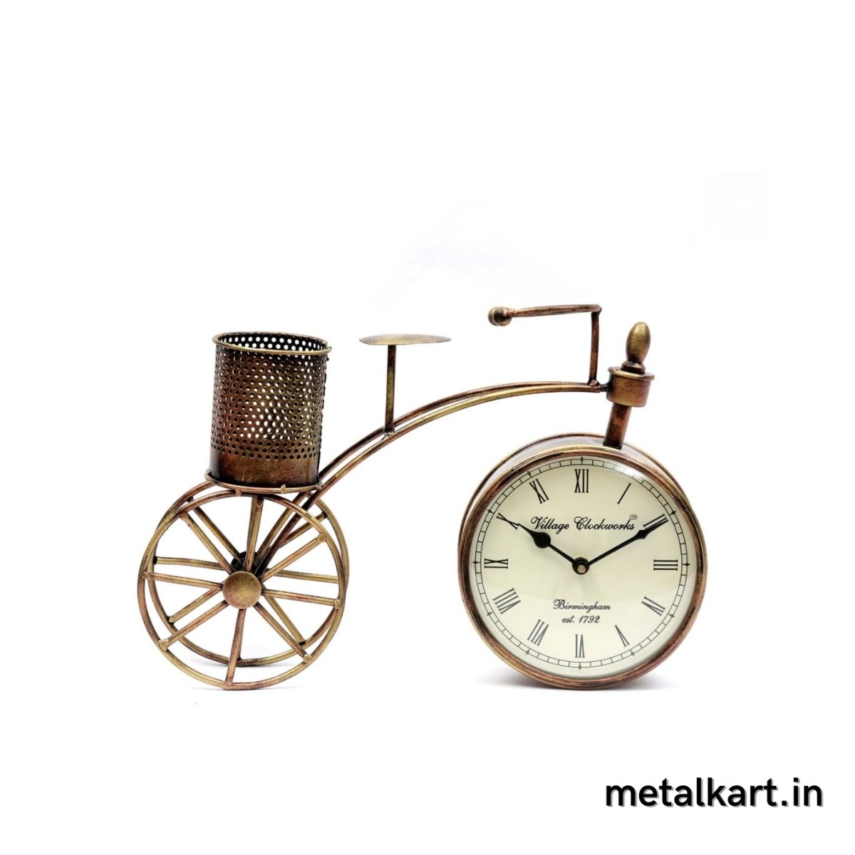 Elegant Cycle shaped Pen Stand with Clock Table top (12*05*10 Inches)