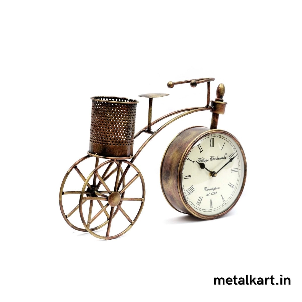 Elegant Cycle shaped Pen Stand with Clock Table top (12*05*10 Inches)