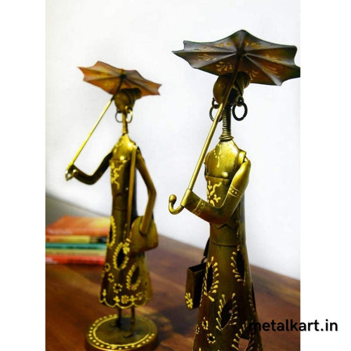 Elegant Set of 2 Walking Ladies with Umbrella For living room (15*4 Inches approx)
