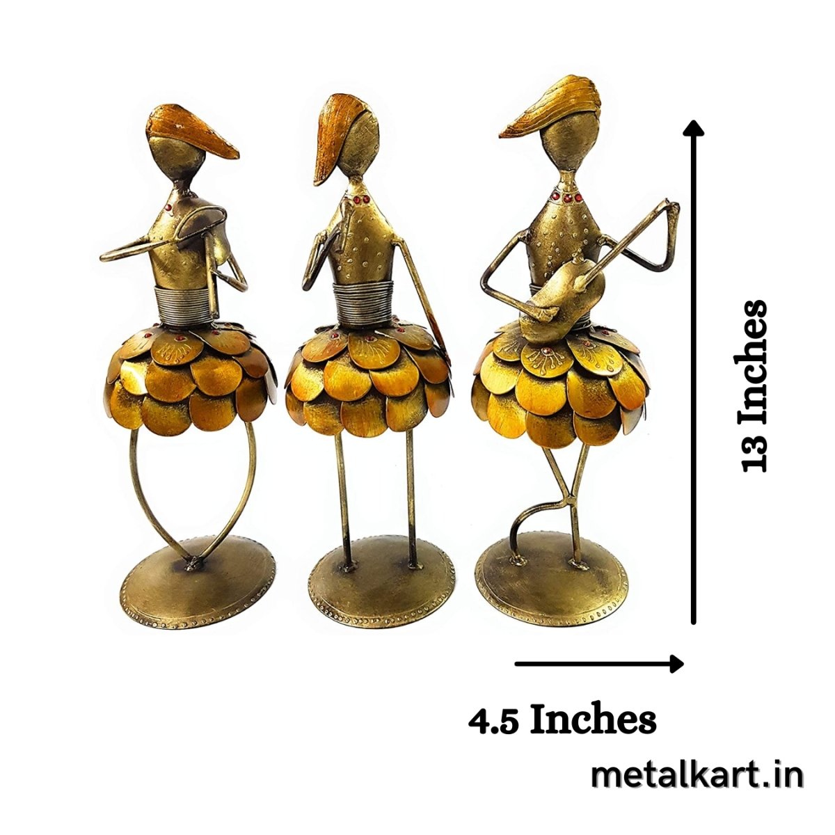 Elegant Set of 3 Pretty Ladies in Frock with Instruments For Table top (4.5*4.5*13 Inches approx)