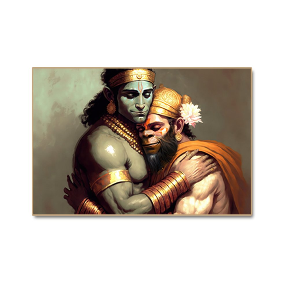 Eternal Bond: Rama and Hanuman in a Loving Embrace (36 x 24 Inches)