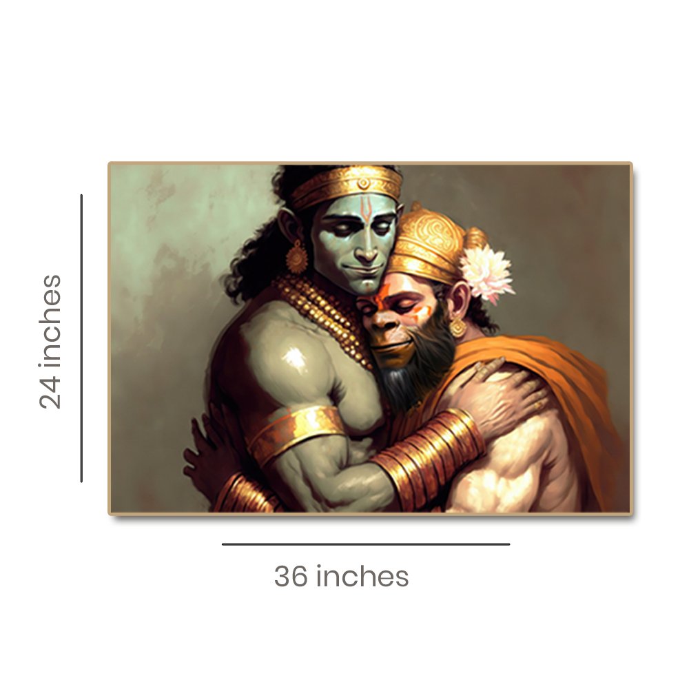 Eternal Bond: Rama and Hanuman in a Loving Embrace (36 x 24 Inches)