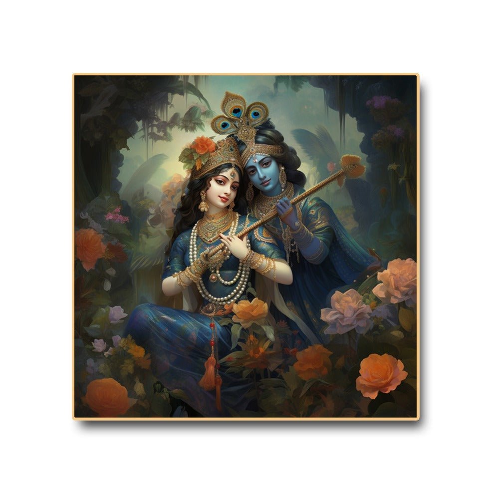 Eternal Harmony: Radha Krishna's Divine Melody Canvas Wall Art (36 x 36 Inches)