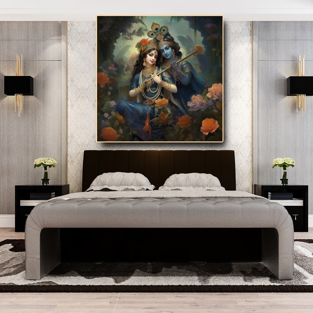 Eternal Harmony: Radha Krishna's Divine Melody Canvas Wall Art (36 x 36 Inches)