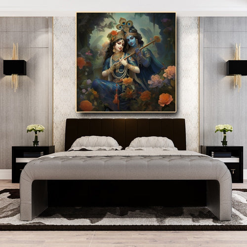 Eternal Harmony: Radha Krishna's Divine Melody Canvas Wall Art (36 x 36 Inches)