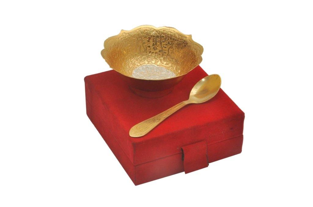 LAMANSH® German Silver and Gold Plated Bowl Set with Royal Velvet Gift –  Lamansh