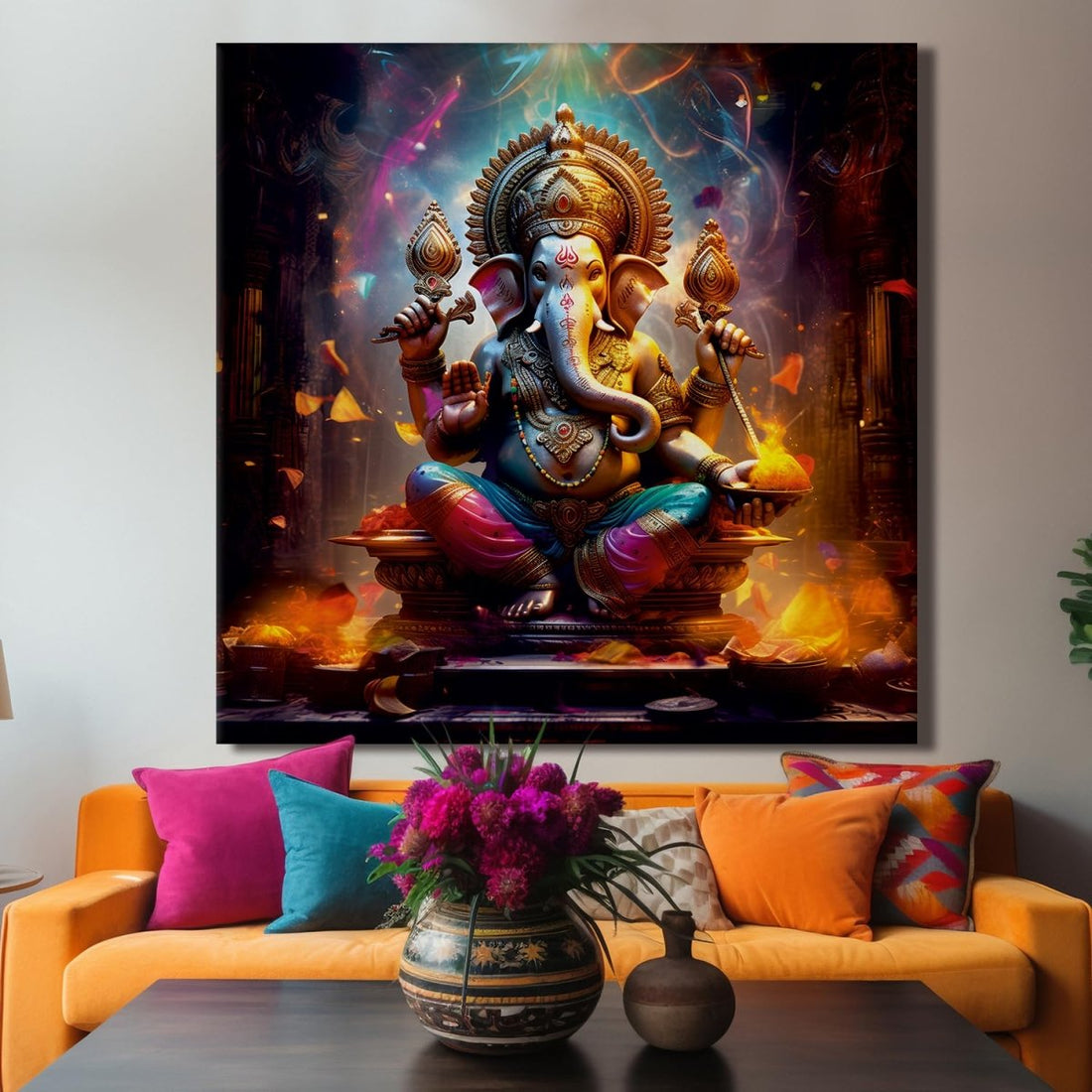 Ganesha The Lord of Beginnings Canvas Wall art (36 x 36 Inches)
