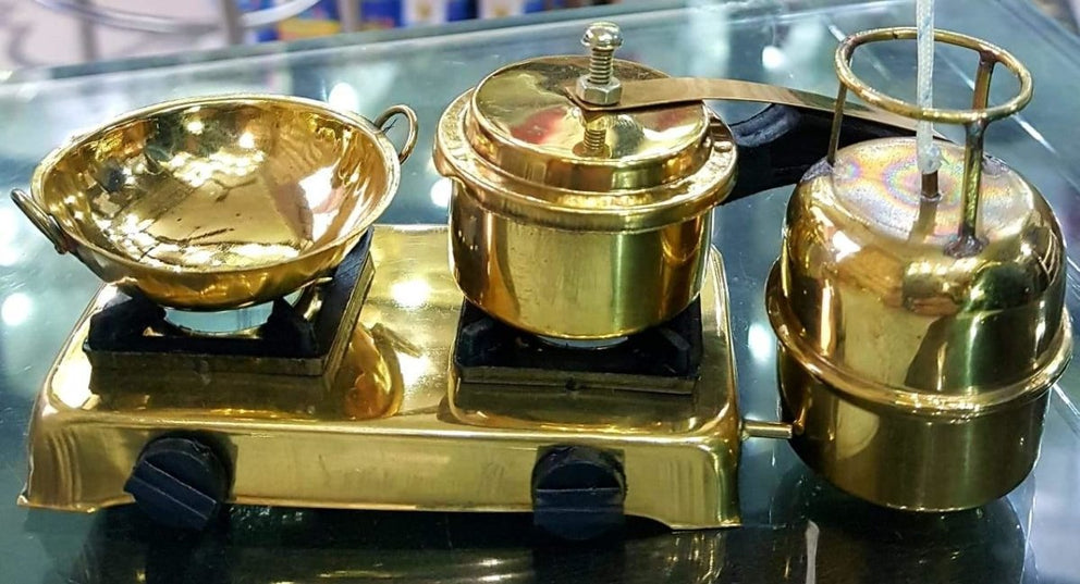 Gas stove cylinder set with cooker and Kadai Showpiece Punam Metalcrafts