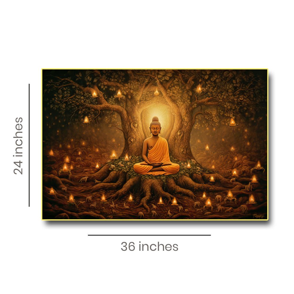 Gautam Buddha getting Enlightenment Canvas Wall Painting (36 x 24 Inches )
