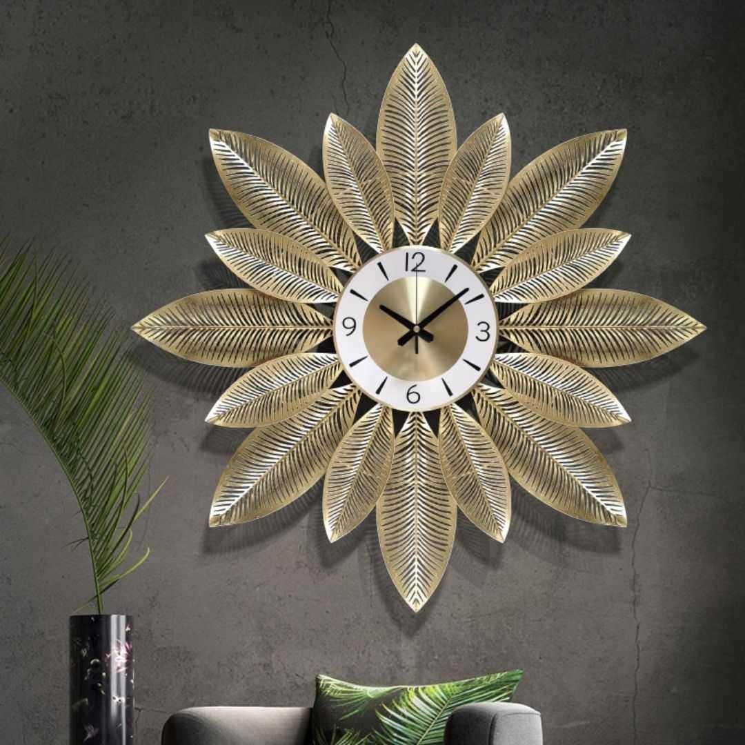 Golden Flower Metal Wall Watch (30 x 30 Inches)