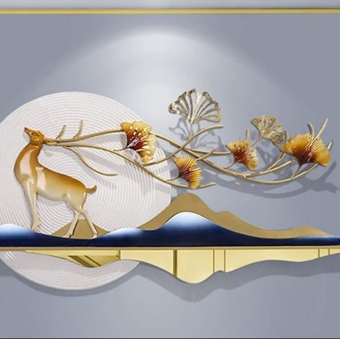 Golden Majesty Metallic Wall Art with a Magnificent Golden Deer (55 x PROP Inches)