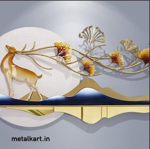 Golden Majesty Metallic Wall Art with a Magnificent Golden Deer (55 x PROP Inches)