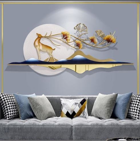 Golden Majesty Metallic Wall Art with a Magnificent Golden Deer (55 x PROP Inches)