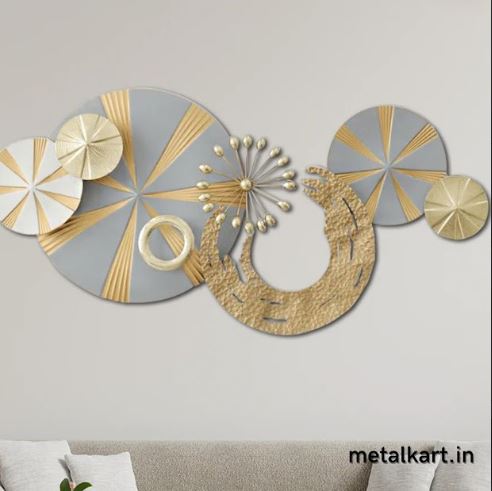 Golden Twilight with Glowing Half Moon Metallic Wall Hanging (48 x 24 Inches)