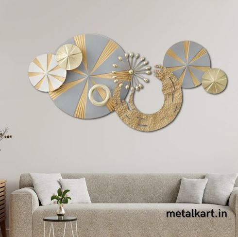 Golden Twilight with Glowing Half Moon Metallic Wall Hanging (48 x 24 Inches)