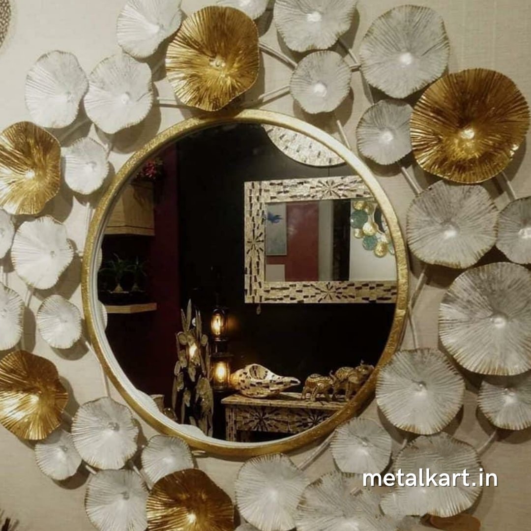 Golden White Circular mirror (30 Inches Dia)