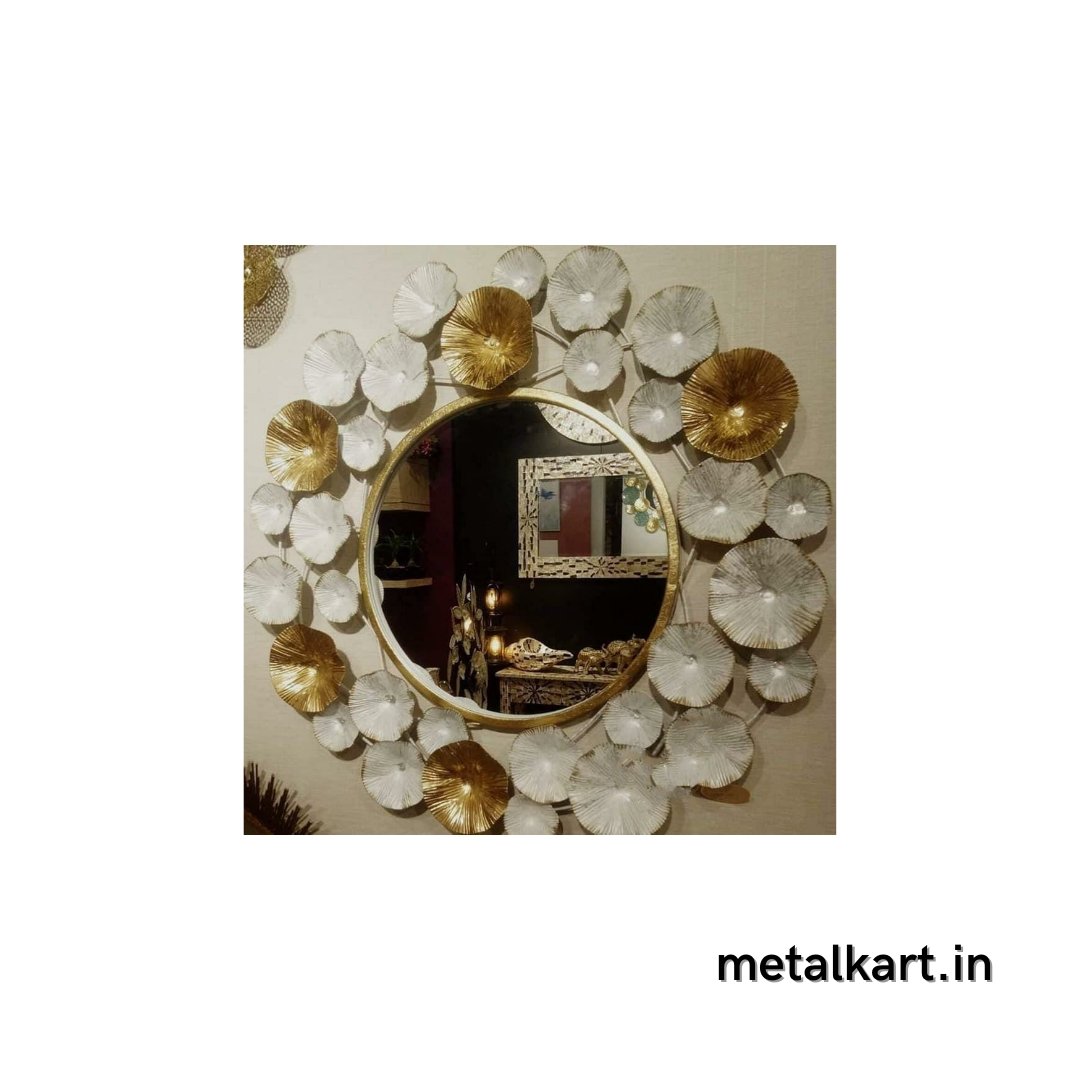 Golden White Circular mirror (30 Inches Dia)
