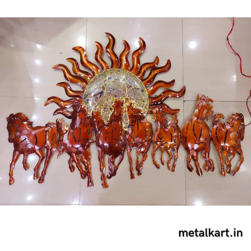 Hand painted First Ray of Sun with 7 Horses (42 x 18 Inches)