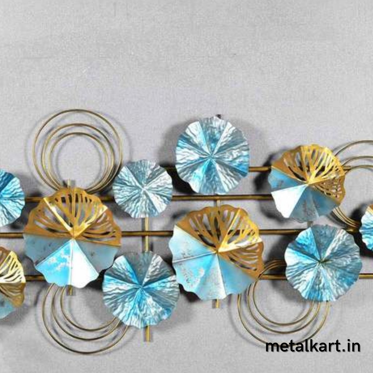 Handcrafted Blue Gold Circular Metallic Plates (61 x 26 Inches)