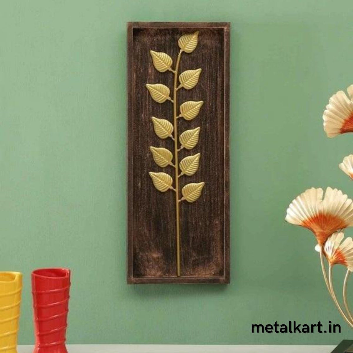 Handmade MDF Framed Titan Leaf Wall Decor (20 x 8 Inches)