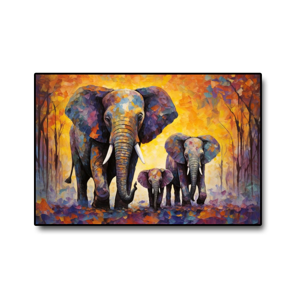 Harmonious Trio Canvas Painting of Three Beautiful Elephants in Sync (36 x 24 Inches)