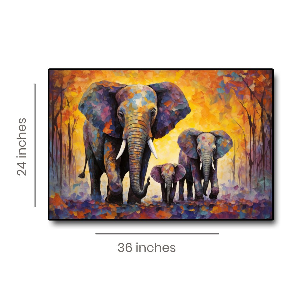 Harmonious Trio Canvas Painting of Three Beautiful Elephants in Sync (36 x 24 Inches)