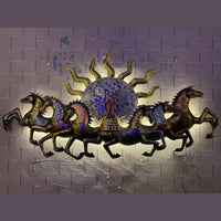 Thumbnail for Iron painted 7 horse with sun wall hanging with led (57 x 33 Inches)