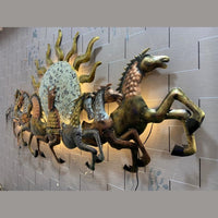 Thumbnail for Iron painted 7 horse with sun wall hanging with led (57 x 33 Inches)