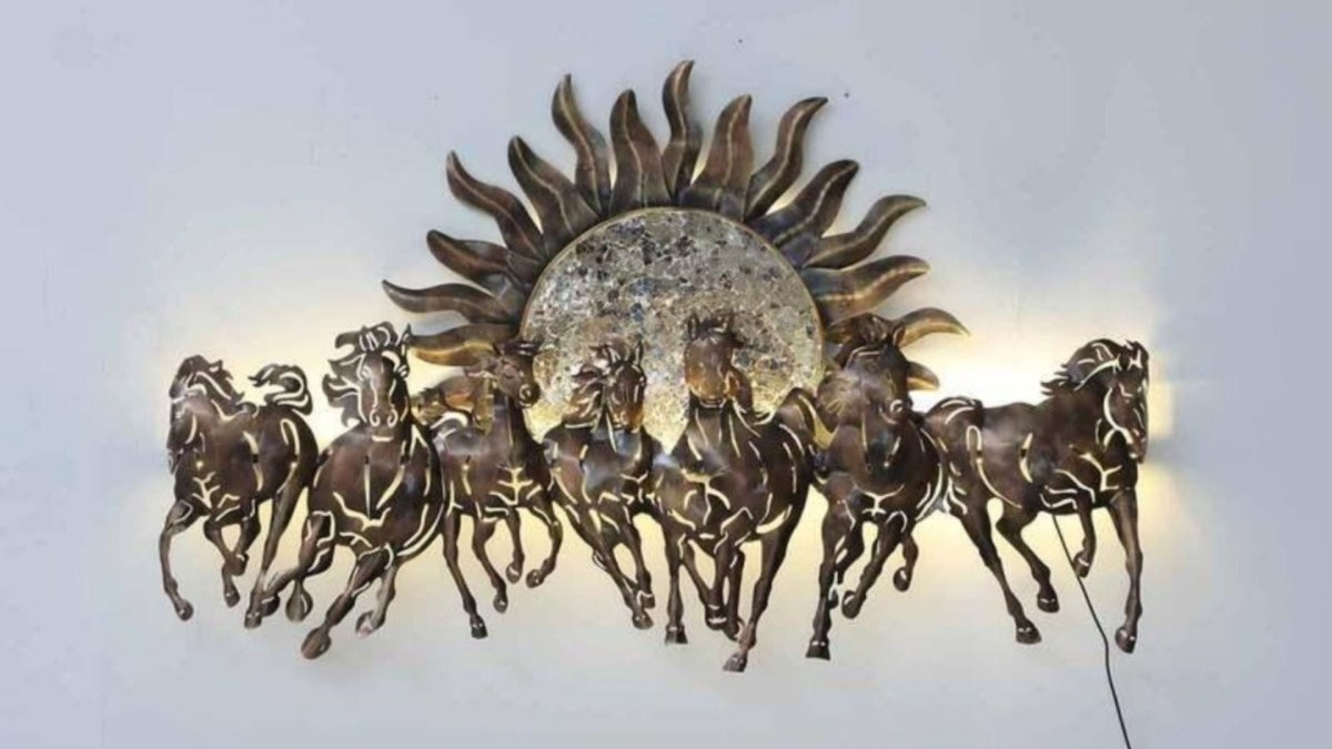 Iron Painted backlit Sun Horses (42 x 18 Inches Approx)