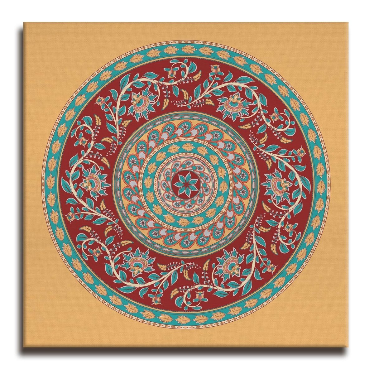 Kalamkari Mandala of Madhubani Canvas Wall Painting (36 x 36 Inches)