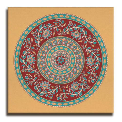 Kalamkari Mandala of Madhubani Canvas Wall Painting (36 x 36 Inches)