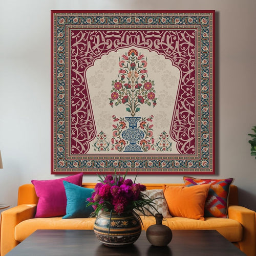 Kalamkari Painting : Floral Still Life Canvas Wall Art (36 x 36 Inches)