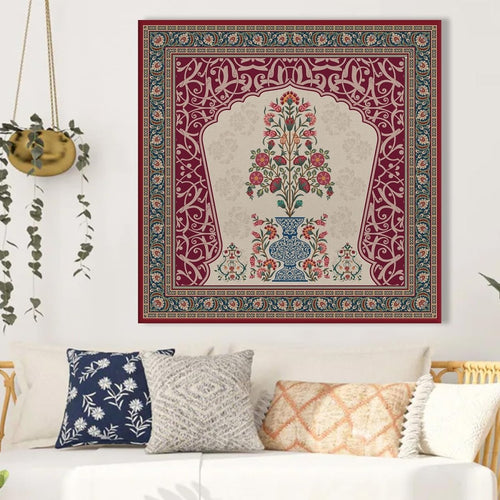 Kalamkari Painting : Floral Still Life Canvas Wall Art (36 x 36 Inches)