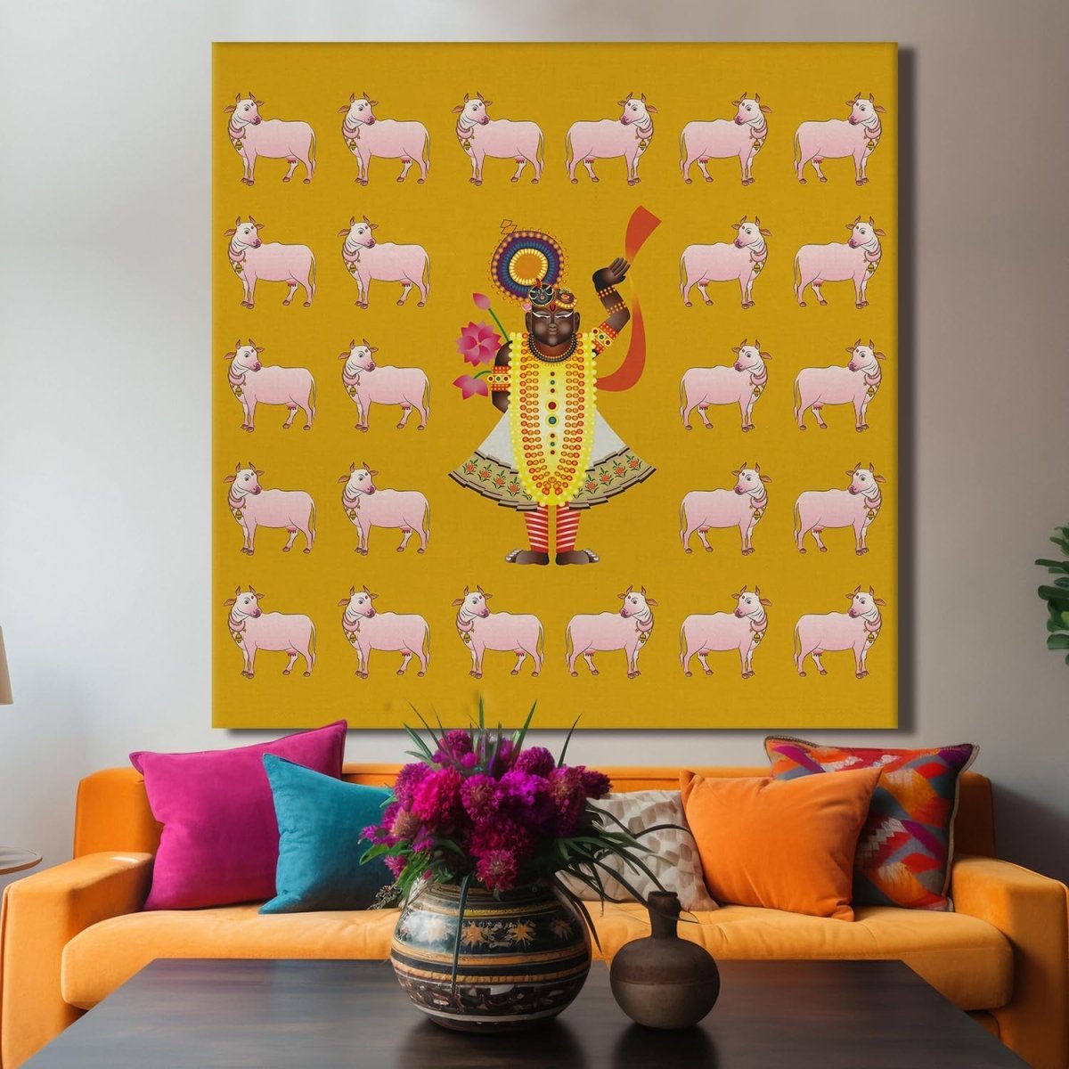 Kalamkari The Divine Protector Canvas wall painting (36 x 36 Inches)