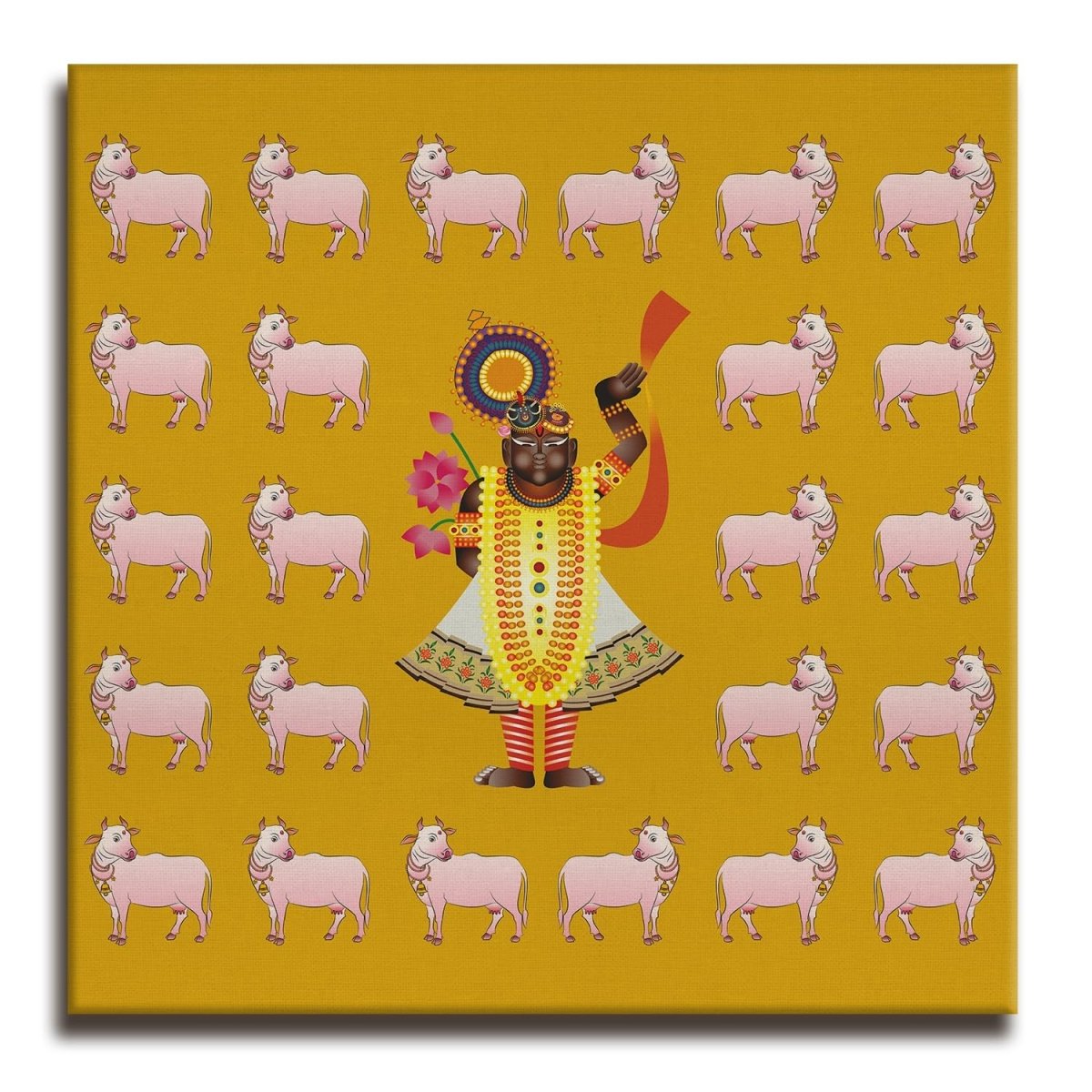 Kalamkari The Divine Protector Canvas wall painting (36 x 36 Inches)