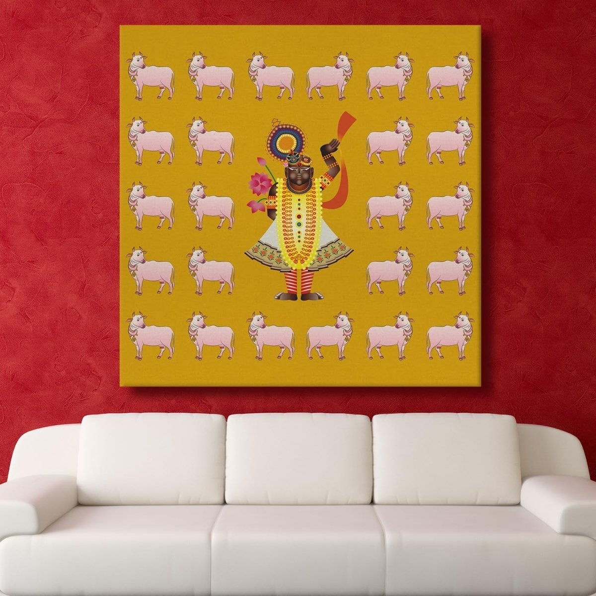 Kalamkari The Divine Protector Canvas wall painting (36 x 36 Inches)